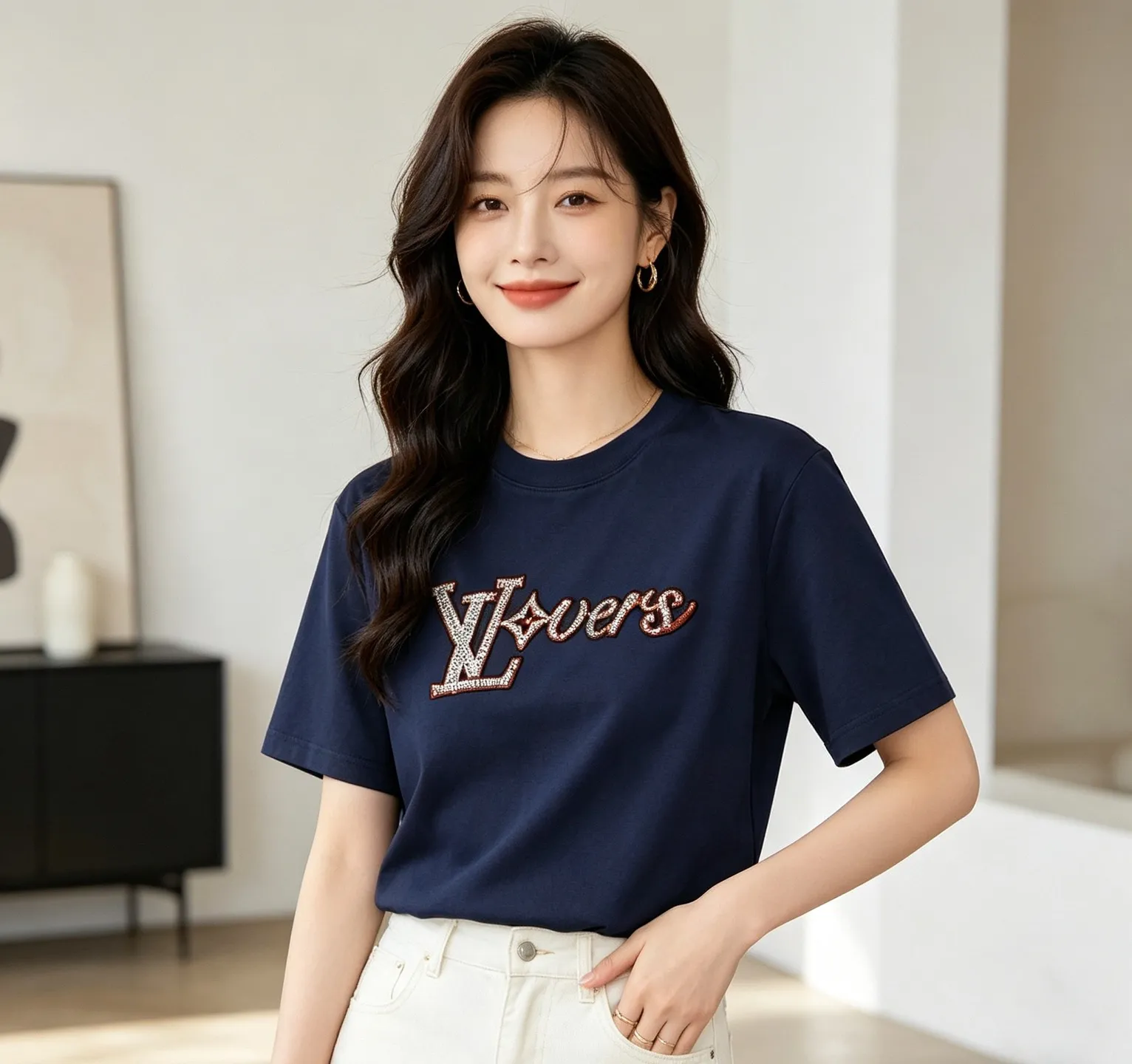 Louis Vuitton/Louis Vuitton beaded embroidered monogram short sleeves